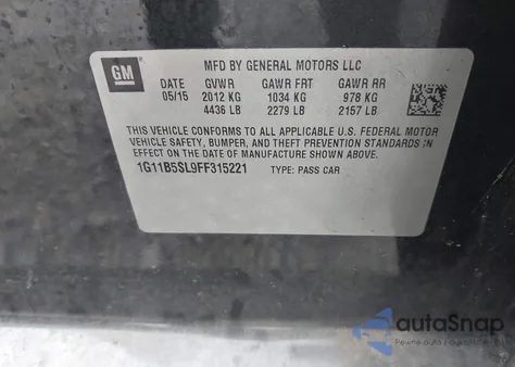 2015 Chevrolet Malibu Ls from USA, damaged, VIN 1G11B5SL9FF315221